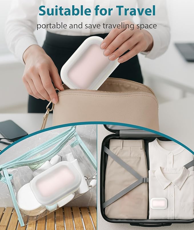 Quatish Large Leakproof Travel Soap Case, Solid Shampoo Bar Holder, Silicone Soap Box with Draining Layer, Enhanced Soap Container, Suitable for Camping, Gym, Bathroom, Outdoor Essentials, Beige