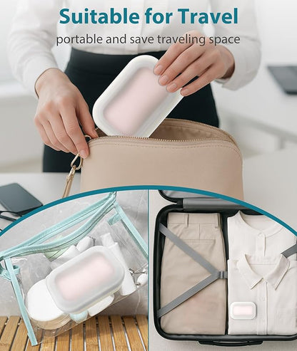 Quatish Large Leakproof Travel Soap Case, Solid Shampoo Bar Holder, Silicone Soap Box with Draining Layer, Enhanced Soap Container, Suitable for Camping, Gym, Bathroom, Outdoor Essentials, Beige