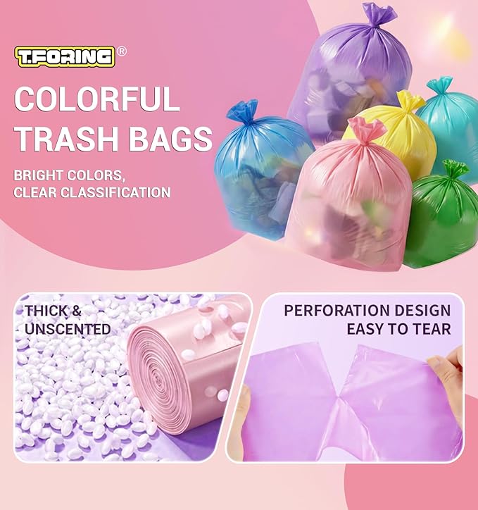 300 Count 6 Gallon Trash Bags - 22 Liter Colored Medium Garbage Bags Unscented 0.94 Mil Thick & Leakproof Wastebasket Liners for Kitchen Bathroom Home