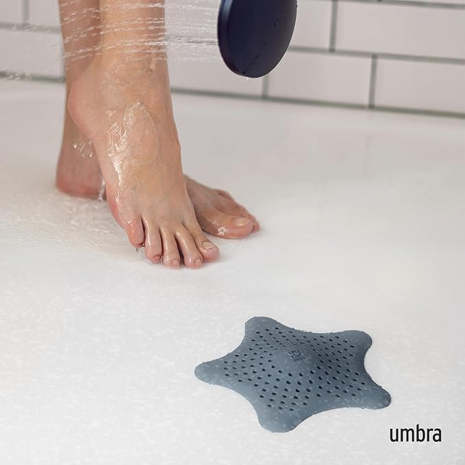 Umbra Starfish Hair Catcher, Fun Drain Cover Fits Most Standard Tub and Shower Drains, 6" Diameter, Slate Blue