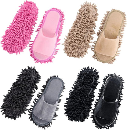 4 Pairs Washable Chenille Mop Slippers - Men & Women Floor Cleaning Slippers, High-Efficiency Dust Removal, 4 Colors Funny Mop Shoes for Living Room, Bedroom, Bathroom, Kitchen