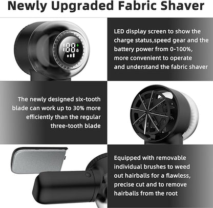 Fabric Shaver Electric Lint Remover Rechargeable Sweater Shaver Dual Protection Removable Bin Easy Remove Fuzz Lint Pills Bobbles (Black) FS001