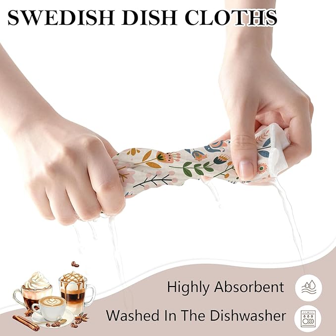 5 Pack Mixed Farmhouse Flower Swedish Kitchen Dishcloths Dish Towels, Country Garden Dish Towels for Kitchen, Swedish Dishcloth, Paper Towels Reusable, Dish Cloth Towel Cleaning Wipe for Home