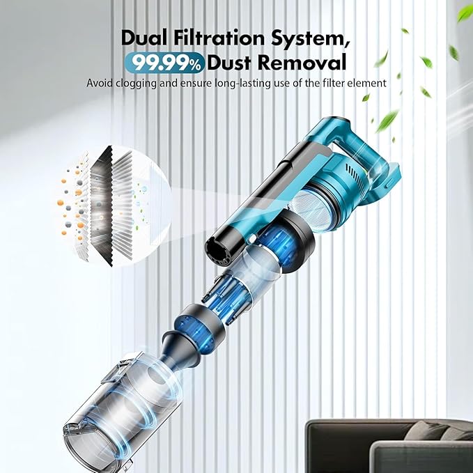 700W Cordless Vacuum Cleaners for Home with 2*Battery 8000mAh,Brushless Rechargeable Stick Vacuum with 3 Mode, 6 in 1 Portable Handheld Cordless Vacuum for Pet Hair/Hardwood Floor/Dorm (Blue)