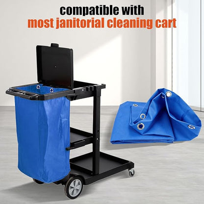 Replacement Janitorial Cleaning Cart Bag: Commercial Products 23 Gallon Industrial Janitorial Vinyl Cart Bag with 6 Brass Grommets - Size 16 x 11 x 27inches (Blue)