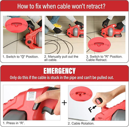 POPULO 20V Cordless Electric Drain Snake, 25Ft Replaceable Cable with 2.0Ah Battery, Extension Tube & Charger, Snake Drain Clog Remover Tool for Toilet, Floor Drain, Sink and Shower 3/4"-2" Pipe