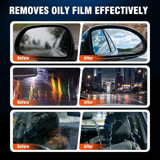 Glass Emulsion Cleaner & Glass Oil Film Remover for Cars – Roll-On Glass Guard with Brush, Removes Oil, Grease & Fog, Anti-Fog Windshield Cleaner for Clear Driving Visibility (Orange)