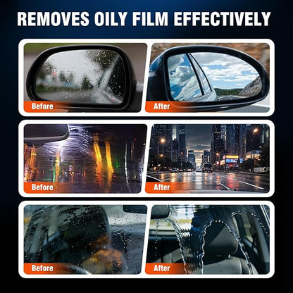 Glass Emulsion Cleaner & Glass Oil Film Remover for Cars – Roll-On Glass Guard with Brush, Removes Oil, Grease & Fog, Anti-Fog Windshield Cleaner for Clear Driving Visibility (Orange)