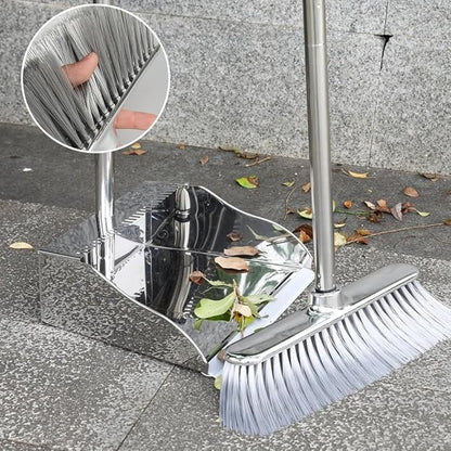 Indoor Soft Bristles Broom and Dustpan Angle Sweeping Dustpan and Broom with Long Handle for Kitchen Hardwood Floor Cleaning