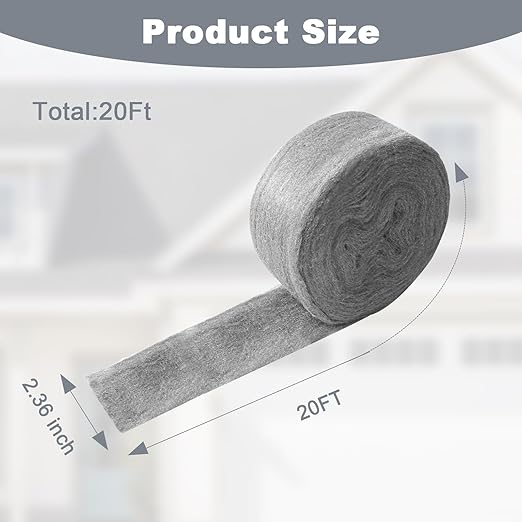 Storystore Steel Wool Mice Control, 20 FT Stainless Steel Wool Fill Fabric Roll, Gap Blocker Coarse Wire Hardware Cloth DIY Kit for Holes, Wall, Garden, Kitchen, Pipeline in Garage