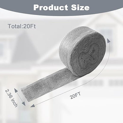 Storystore Steel Wool Mice Control, 20 FT Stainless Steel Wool Fill Fabric Roll, Gap Blocker Coarse Wire Hardware Cloth DIY Kit for Holes, Wall, Garden, Kitchen, Pipeline in Garage