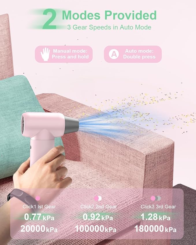 Compressed Air Duster, Powerful Blower Turbo Fan 180000RPM 3 Gear Adjustable Portable Electric Air Duster-Computer Air Duster Air Blower Cordless Jet Fan for Home and Car-Replaces Compressed Air Cans