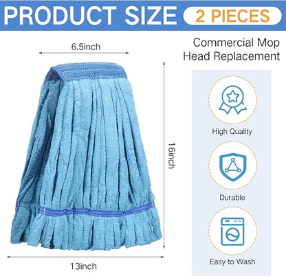 Lallisa 2 Pcs Commercial Mop Head Replacement 18 Oz Tube Microfiber Mop Heads for Floor Cleaning Industrial Mop Heads Blue Looped End Wet Mop Head Refill for Home Commercial Industrial Use