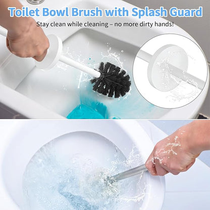 Stainless Steel Toilet Brush and Holder Set Brushed Silver Heavy Duty Toilet Bowl Brush with Long Handle for Bathroom and Farmhouse (White)