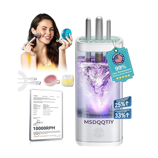 2026 Upgrade Makeup Brush Cleaner Machine【NO.1-12X Cleaning Power】Electric Makeup Brush Cleaner【International Certification - 10000RPM Turbo Motor】Suitable for All Brush Brushes，White
