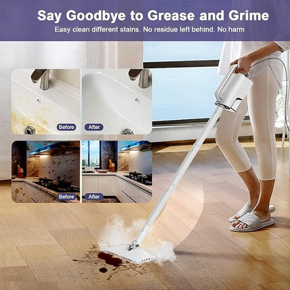 6-in-1 Steam Mop, 1200W Rotated Steam Cleaner for Home, 2 Modes, 400ML Removable Tank, 23FT Power Cord, 2 Pads, Multi-Surface Steamer for Hard Floor, Laminate Floor, Tiles Cleaning (Stone White)