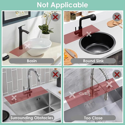 24 Inch Silicone Faucet Mat for Kitchen Sink Splash Guard - 7° Slope Water Draining Mat With Fasten Button for Bathroom Area (Gray, 17.7''x5.5'')