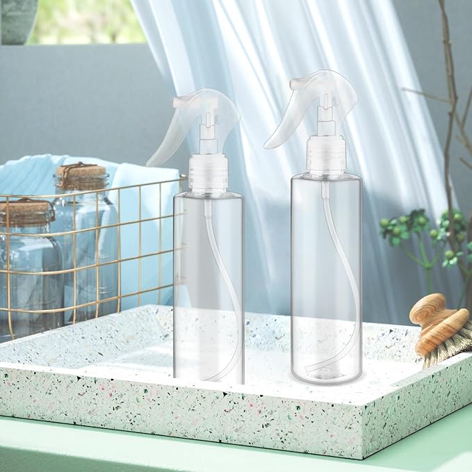 6-Pack 200ml Clear PET Plastic Spray Bottles with Clear PP Head Empty Fine Mist Liquid Sprayer Multi-Purpose Atomizer Dispenser for Home,Garden and Beauty