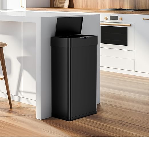 Sensor Trash Can, Touchless Motion Sensor Trash Bin, Smart Automatic Garbage Can with Soft-Close Lid, Bag Retainer Ring and Display Light,for Kitchen,Living Room Office (Black, 18.5 Gal)