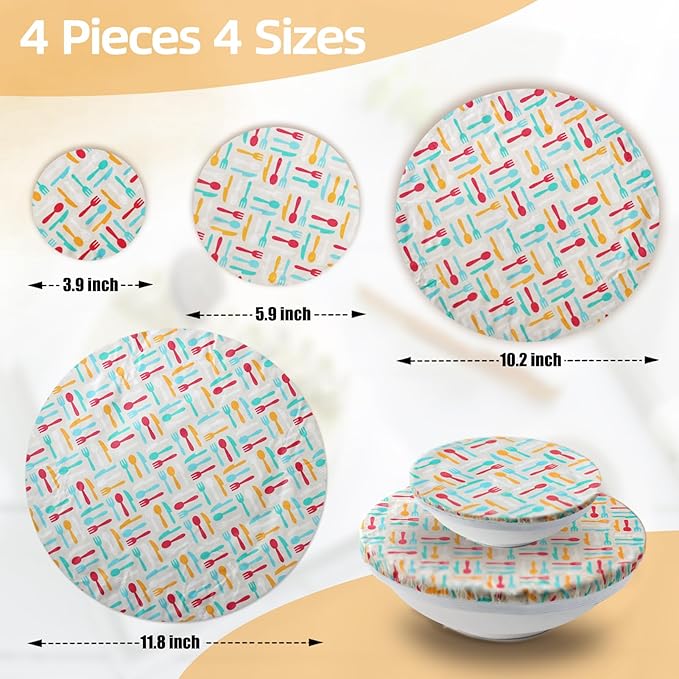 4 PCS Beeswax Reusable Bowl Covers for Bread Proofing Elastic Cloth Bowl Covers for Bread Proofing, Washable Beeswax Wraps For Food for Dough, Salad, and food Storage