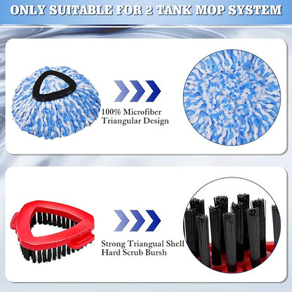 4 Pack Spin Mop Replacements Head Compatible for Ocedar RinseClean 2-Tank System,Microfiber Spin Mop Refills Head,1 Mop Scrub Brush + 1 Mop Base + 4 Pack Cleaning Floor Mop Head