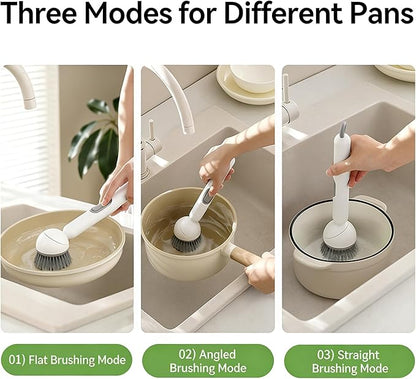 Dish Brush with Soap Dispensing Rotating Handle,Kitchen Crub Brush with Hook，White