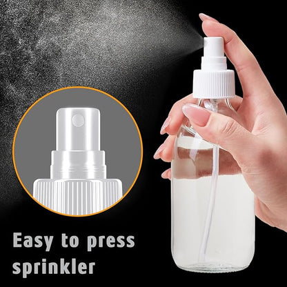 Tecohouse 2 Pack Glass Spray Bottles, 250ml Small Glass Bottles for Cleaning Solutions, Spray Bottles for Essential Oils, Plants, with Durable Nozzle, Labels, Funnel - Clear