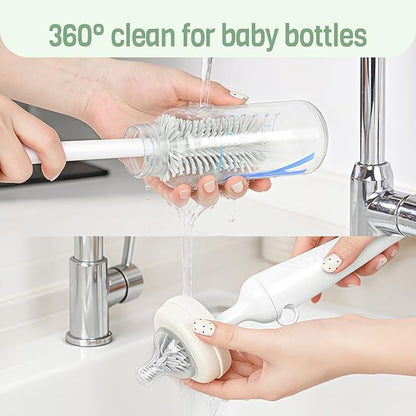 Food-Grade Silicone Cleaning Brush Kit, 6 in 1 Cup Lid Cleaning Brush, Portable Bottle Brush Set, Water Bottle Cleaner for Bottles and Crevices, No Scratch Baby Bottle Brush Tool for Home and Travel