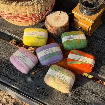 Handmade Felted Soap with Tibetan Yak Milk & Wool Natural Exfoliating Bar for Face & Body, 6 Scents, Includes Bamboo Dish & Travel Pouch (Sandalwood)