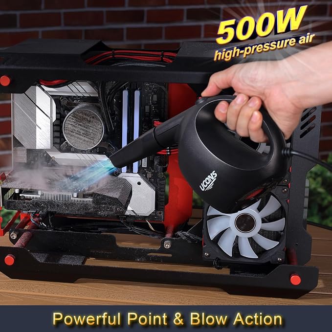 Electric Air Duster for Electronics, 500W 31m/s High-Powered Keyboard Cleaner - Reusable Cordless Air Blower with Anti-Static Brush, 70% Quieter Than Compressed Air Cans