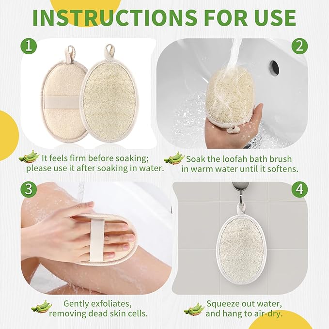 6 Pack Natural Loofah Body Scrubber (6 Pack) - 6.2 * 4.3 Inch Exfoliating Loofah for Removing Dead Skin and Dry Skin, Large Size Loofah Body Sponge for Women and Men to Clean Pores