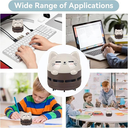 HERCHR Mini Crumb Vacuum Cleaner, Cute Desktop Vacuum Cleaner Desk Dust Cleaner Crumb Sweeper Mini Desk for Home, Office, Cars (Brown)