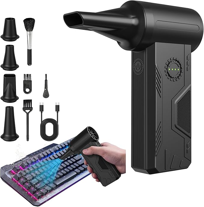 Superpower Compressed Air Duster-110000RPM Cordless Electric Air Duster, 5200mAh, 15W Fast Charging, 4 Speeds Mini Air Blower, Durable Clean Duster for PC, Keyboard, House, Outdoor and Car