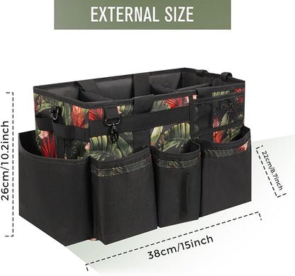 SCAVATA Wearable Cleaning Caddy, Cleaning Caddy Supplies Organizer with Handle & Shoulder Straps for Housekeepers, Under Sink & Car Cleaning Tool Organizers Bag with 4 Foldable Divider (GreenBush)