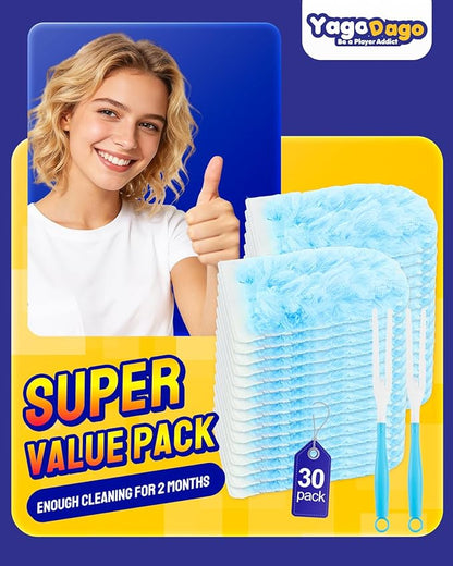 32 Count Dusters Refills with 2 Handles, 360 Heavy Duty Dusters Refills Compatible with Swiffer Duster Handle, Compatible with Swiffer Duster Refill 360 for Dusting Blinds, Home Cleaning
