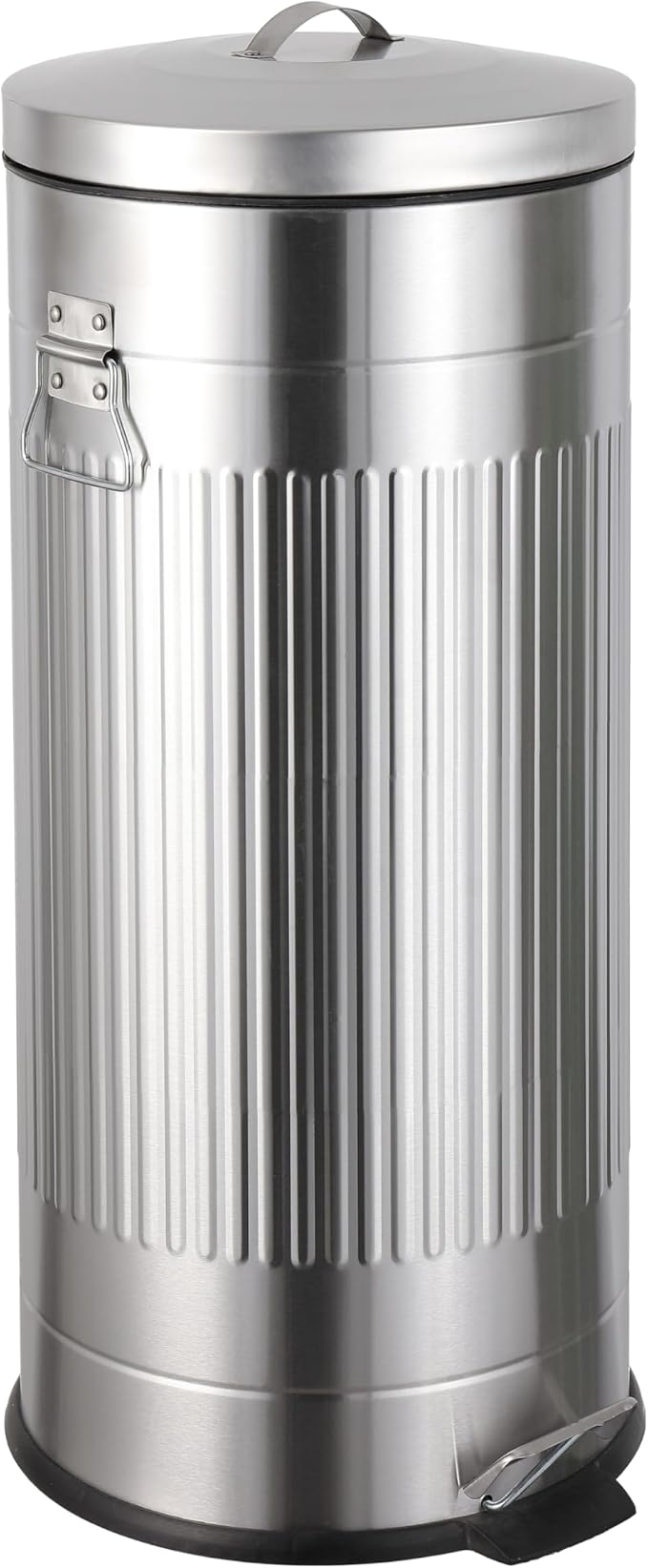 happimess HPM1018E Theo Retro 8-Gallon Step Trash Can with Soft-Close Lid and Free Mini Trash Can for Home, Kitchen, Bathroom, Living Room, Office, Platinum Silver