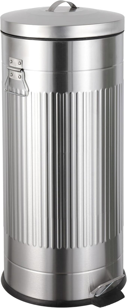 happimess HPM1018E Theo Retro 8-Gallon Step Trash Can with Soft-Close Lid and Free Mini Trash Can for Home, Kitchen, Bathroom, Living Room, Office, Platinum Silver