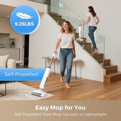 Wet Dry Vacuum Cleaner, 23KPa Vacuum and Mop Combo, 180° Lay-Flat Design with Edge Cleaning, Self-Cleaning Vacuum Mop for Hard Floors, Up to 35 Min Runtime, LED Display & Voice Prompts