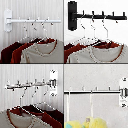 Folding Wall Mounted Clothes Hanger Rack with Swing Arm Stainless Steel Heavy Duty Coat Hook for Bathroom, Bedroom, Laundry Room- White