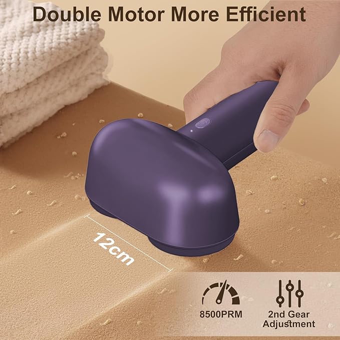 Fabric Shaver, Handzee Electric Lint Shaver, Dual Motor Sweater Shaver, Fabric Pilling Remover, Powerful 2 Gear 6-Leaf Blades, Portable Defuzzer Clothes Fuzz Remover for Sweater Furniture (Purple)