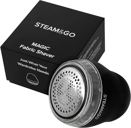 Steam & Go - Fabric Defuzzer, Rechargeable Fabric Shaver and Lint Remover, Portable Sweater Shavers to Remove Pilling, Fuzz, and Fluff, Lint Remover for Clothes and Beddings, Easy to Use Black