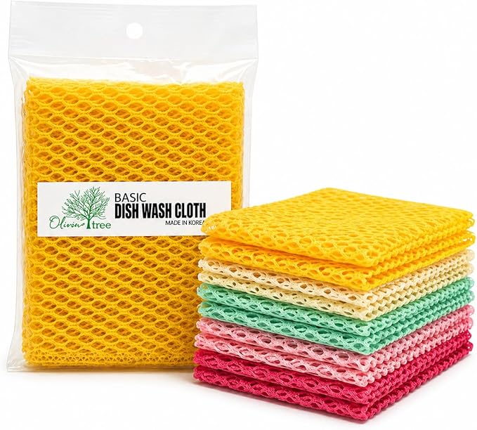 OliviaTree Dish Scrubber 10 Pack, Non Scratch Reusable Mesh Scrub Cloth for Dishes Pots Pans Sink, Quick Dry Odor Resistant Sponge Alternative, Korean Kitchen Cleaning Pad 11x11 Inch