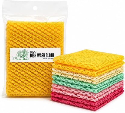 OliviaTree Dish Scrubber 10 Pack, Non Scratch Reusable Mesh Scrub Cloth for Dishes Pots Pans Sink, Quick Dry Odor Resistant Sponge Alternative, Korean Kitchen Cleaning Pad 11x11 Inch