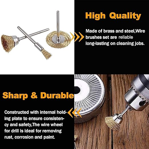 Rocaris 90 Pcs Wire Brushes Set, Brass Wire Wheels Pen Brushes Set Kit Accessories for Rotary Tool