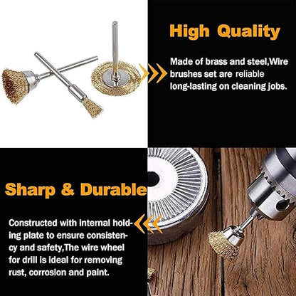 Rocaris 90 Pcs Wire Brushes Set, Brass Wire Wheels Pen Brushes Set Kit Accessories for Rotary Tool