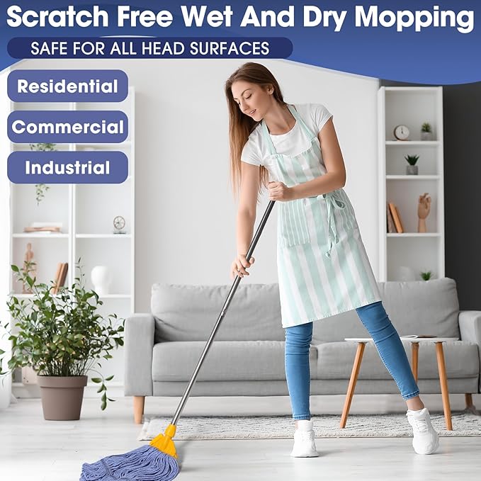 Eccliy 6 Pack Mop Heads Replacement Commercial Industrial Mop Heads Heavy Loop End Cotton String Heavy Duty Refills Wet Washable Refills for Home General Floor Cleaning (Blue,Orange)