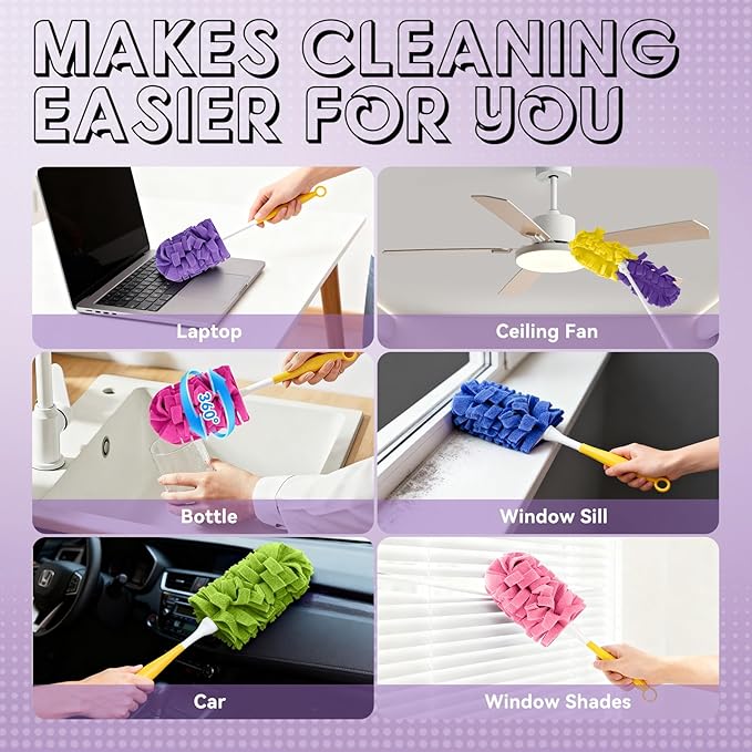 Fleece Reusable Duster Refill Compatible with Swiffer Hand Duster, 360 Heavy Duty Duster Refills, Washable Dusters Refills for Swiffer Duster Extended Handle, 6 Pack (Handle is Not Included)