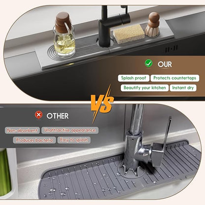 Faucet Mat for Kitchen Sink, Diatomite Quick Drying Tray , 20 Inch Kitchen Sink Splash Guard and Bathroom Stone Tray for Counter. Super Absorben. Light Grey.