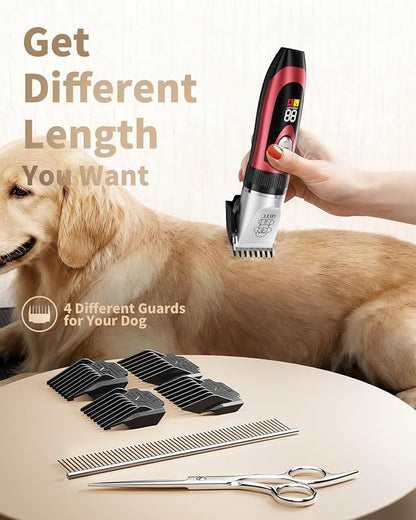 iBTC Dog Shaver Clippers Low Noise Rechargeable Cordless Electric Quiet Hair Clippers Set for Dogs Cats Pets Features a Ceramic Blade Head that is Removable (red)