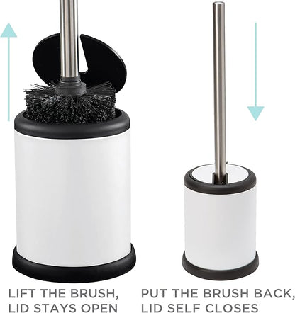 Bath Bliss Toilet Brush and Holder | Self Closing Lid | 360 Degree Brush Head | Bathroom Cleaning | Compact Size | Storage and Organization | White (Pack of 2)
